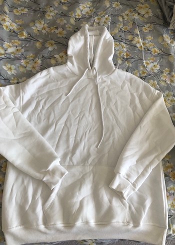 Beyaz Kapüşonlu Şardonlu Sweatshirt