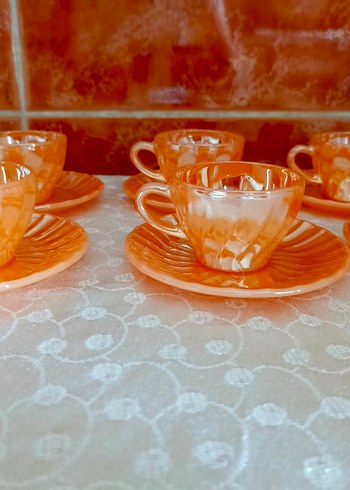 Renkli Turuncu Cam Fincan ve Tabağı Seti - Görsel 2