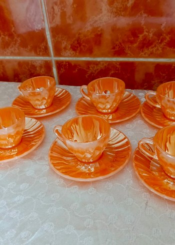 Renkli Turuncu Cam Fincan ve Tabağı Seti - Görsel 3
