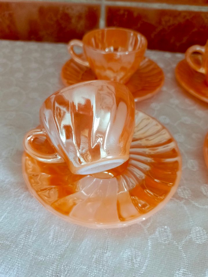 Renkli Turuncu Cam Fincan ve Tabağı Seti - Görsel 4