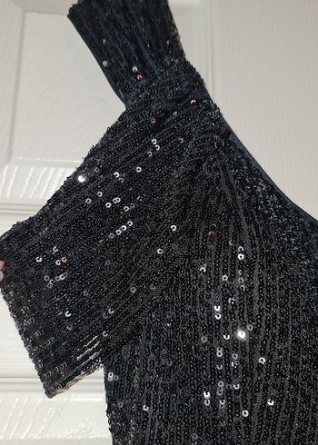 Siyah Drapeli V Yaka Uzun Abiye Elbise - Görsel 4