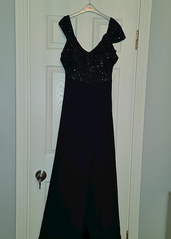 Siyah Drapeli V Yaka Uzun Abiye Elbise - Görsel 2