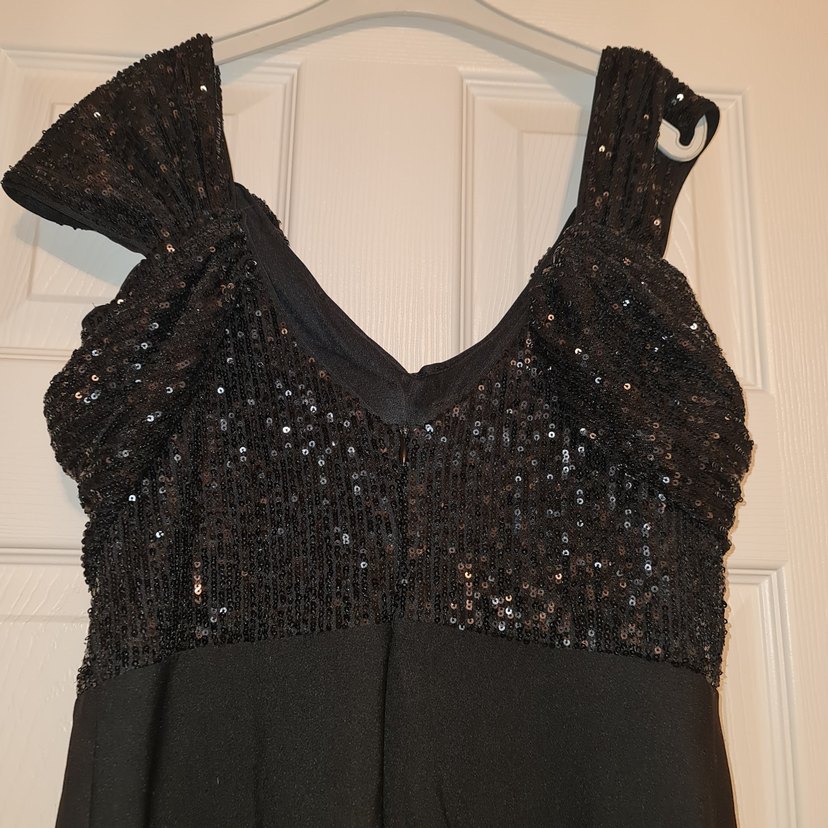 Siyah Drapeli V Yaka Uzun Abiye Elbise - Görsel 3