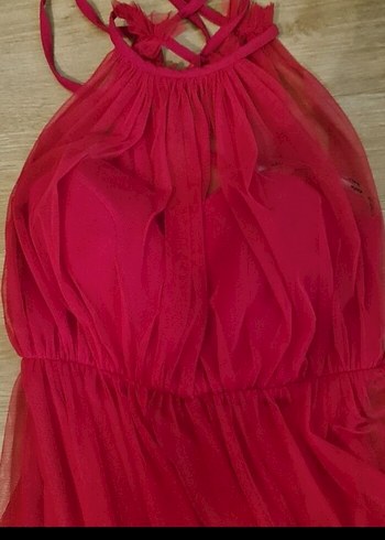 Kırmızı Uzun Drapeli Abiye Elbise Kına Gecesi için uygun - Görsel 2