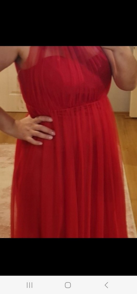 Kırmızı Uzun Drapeli Abiye Elbise Kına Gecesi için uygun - Görsel 3