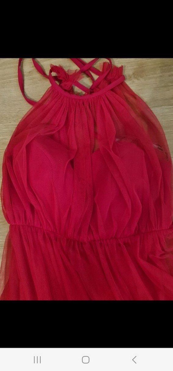 Kırmızı Uzun Drapeli Abiye Elbise Kına Gecesi için uygun - Görsel 2