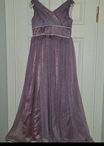 Uzun Mor Drapeli Kruvaze v Yaka Abiye Elbise - Görsel 4