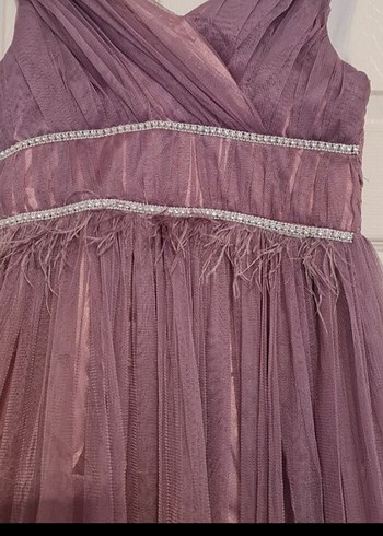 Uzun Mor Drapeli Kruvaze v Yaka Abiye Elbise - Görsel 5