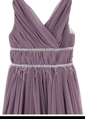 Uzun Mor Drapeli Kruvaze v Yaka Abiye Elbise - Görsel 2