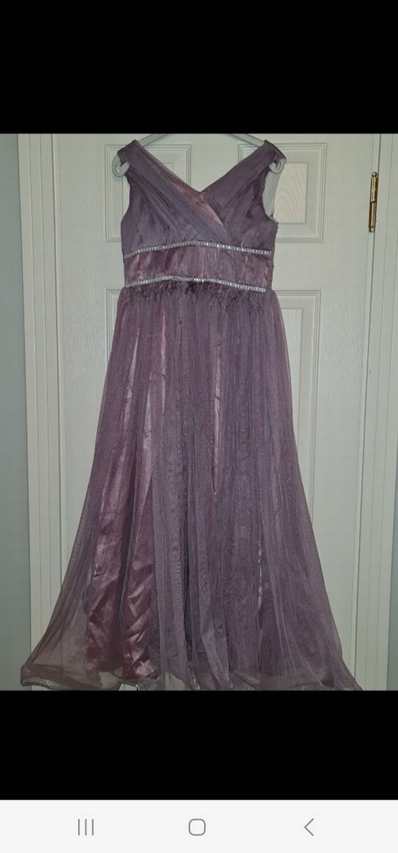 Uzun Mor Drapeli Kruvaze v Yaka Abiye Elbise - Görsel 4