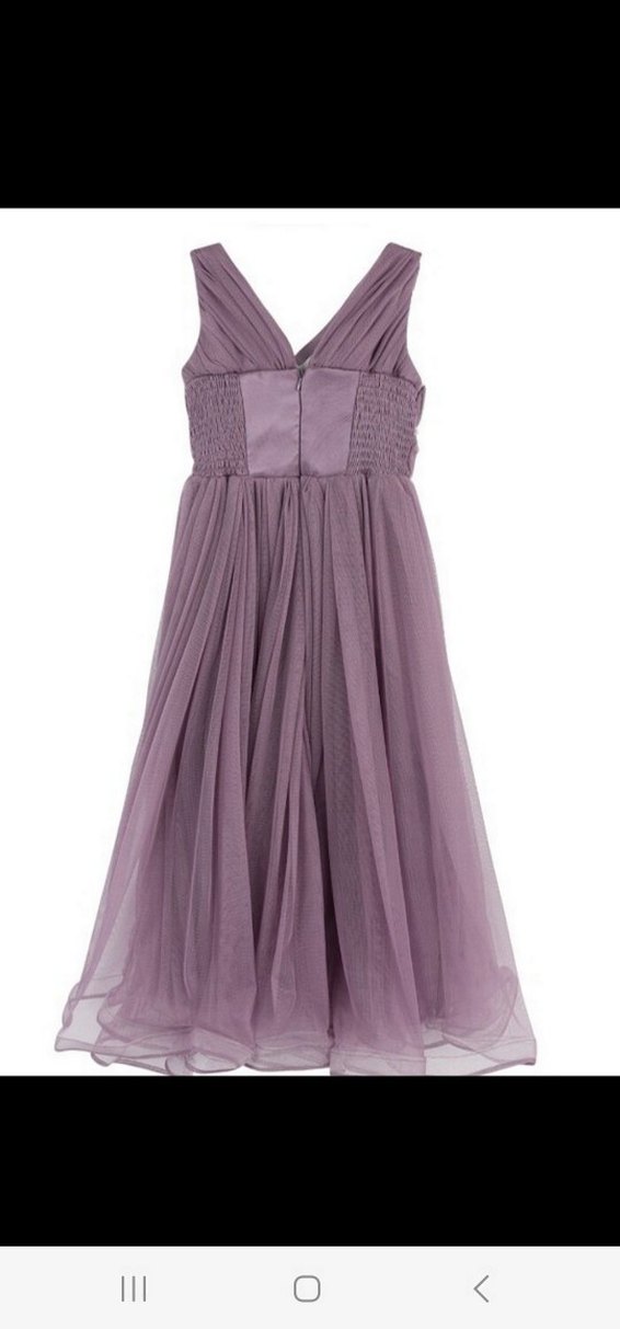 Uzun Mor Drapeli Kruvaze v Yaka Abiye Elbise - Görsel 3