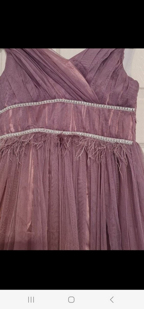 Uzun Mor Drapeli Kruvaze v Yaka Abiye Elbise - Görsel 5