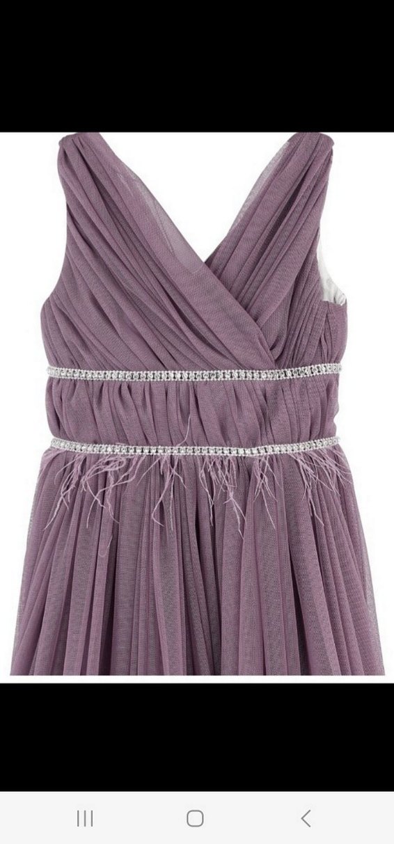 Uzun Mor Drapeli Kruvaze v Yaka Abiye Elbise - Görsel 2