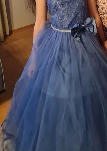 Kız Çocuk Lacivert Dantel Nakışlı Abiye Elbise - Görsel 4