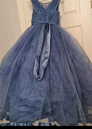 Kız Çocuk Lacivert Dantel Nakışlı Abiye Elbise - Görsel 3