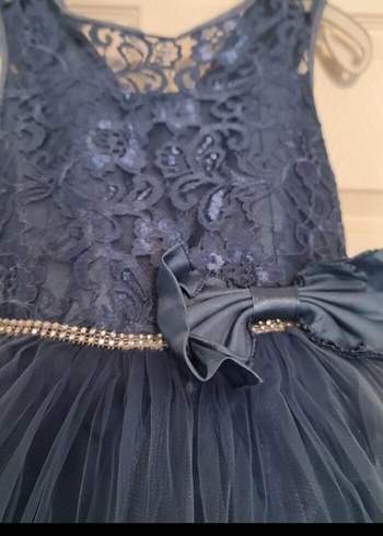 Kız Çocuk Lacivert Dantel Nakışlı Abiye Elbise - Görsel 2