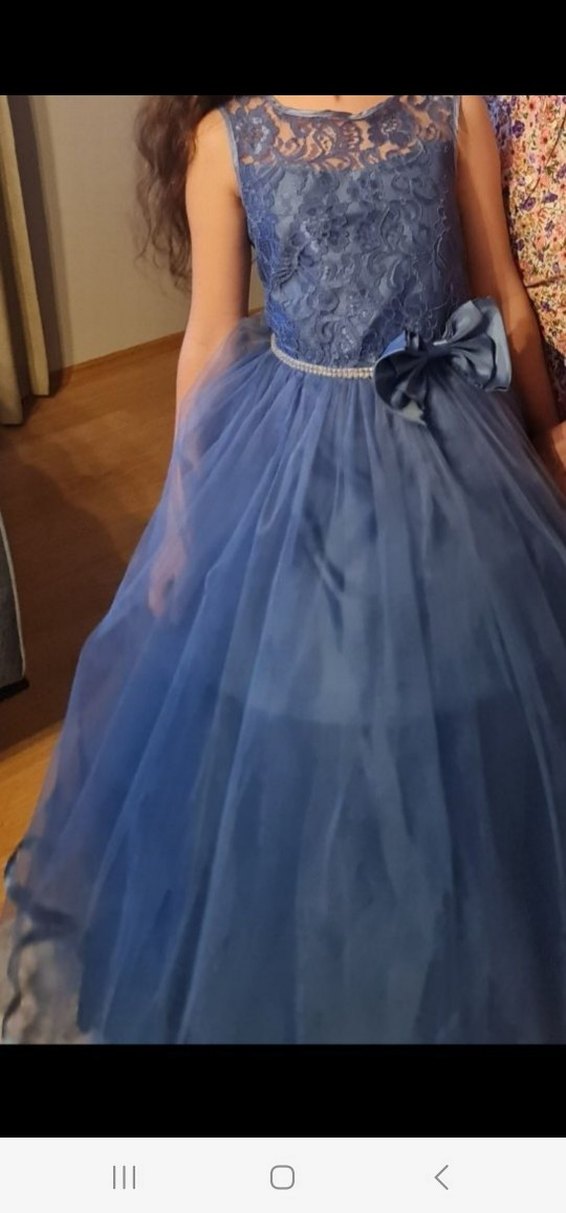 Kız Çocuk Lacivert Dantel Nakışlı Abiye Elbise - Görsel 4