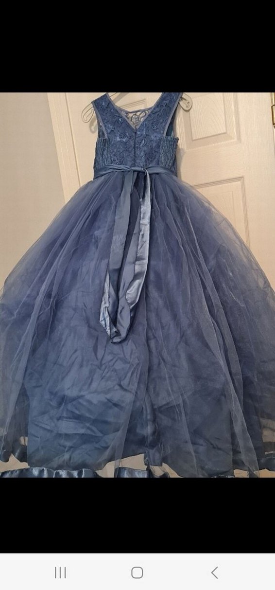 Kız Çocuk Lacivert Dantel Nakışlı Abiye Elbise - Görsel 3