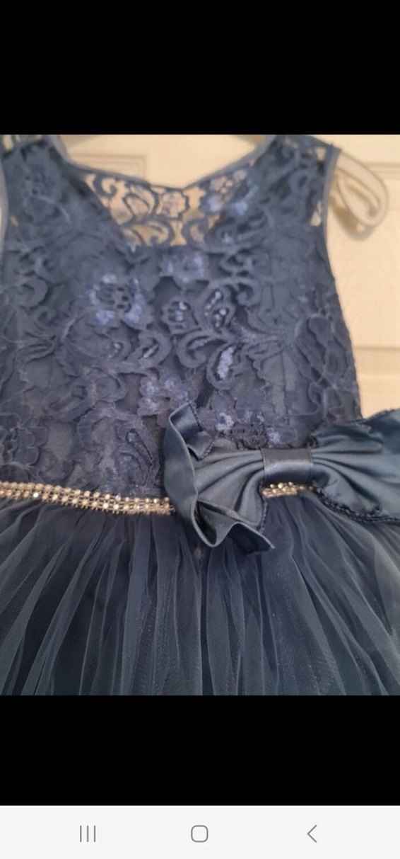 Kız Çocuk Lacivert Dantel Nakışlı Abiye Elbise - Görsel 2