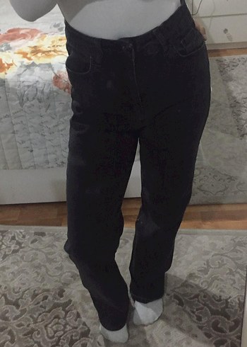 Siyah Midi Boy Salaş Kot Pantolon
