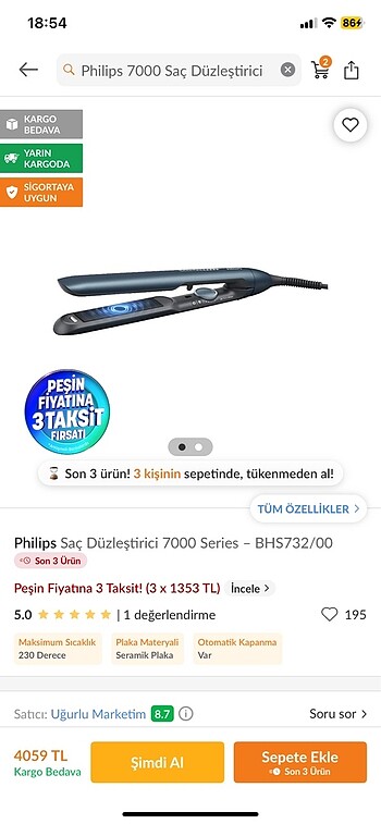 Philips Philips saç düzleştiricisi 7000 modeli