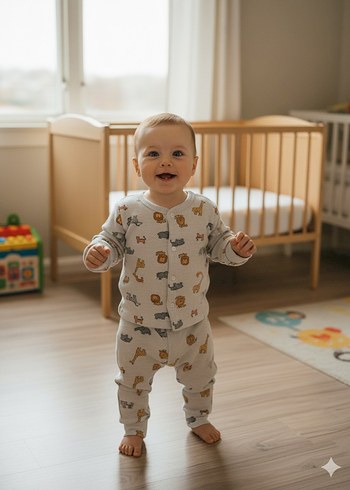 Beyaz Desenli Bebek Uyku takımı - Görsel 3