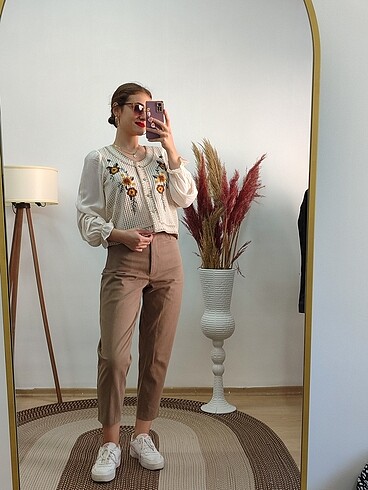 diğer Beden camel Renk Nakış detaylı hırka
