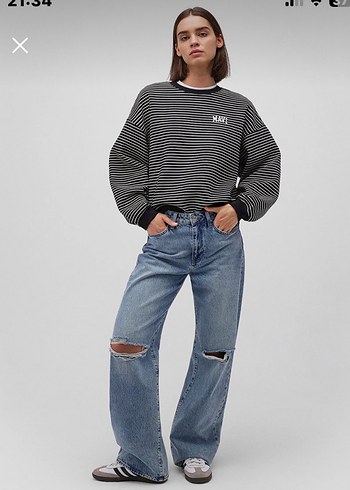 Gri Çizgili Salaş Kadın sweatshirt oversize