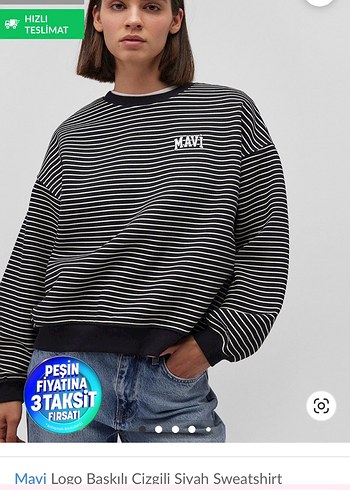 Mavi Gri Çizgili Salaş Kadın sweatshirt oversize
