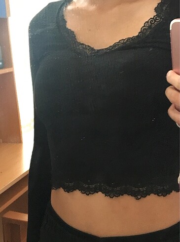 Dantelli siyah crop