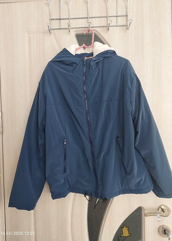 Mavi Fermuarlı cepli Kadın Midi Mont - Görsel 4