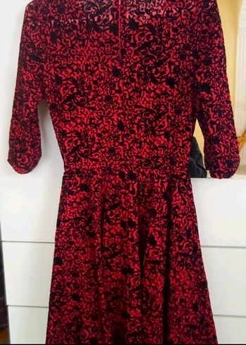 kırmızı komple flok baskılı elbise - Görsel 5