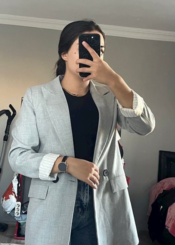 Zara Acik Gri Uzun Blazer Ceket