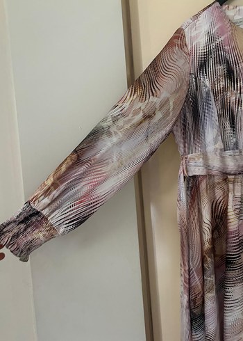 Bej Batik Desenli Uzun Kollu Bohem Elbise - Görsel 5