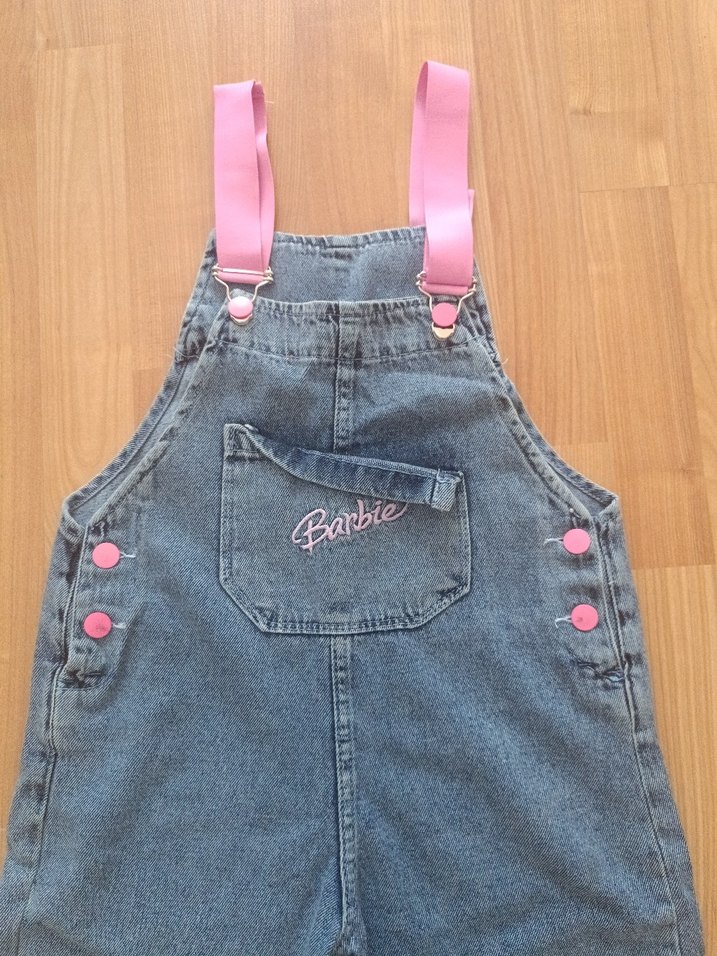 Kızlar için renkli nakışlı pembe askılı kot tulum - Görsel 2