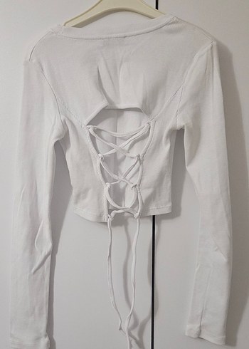 Beyaz Uzun Kollu Crop Top Kadın - Görsel 2