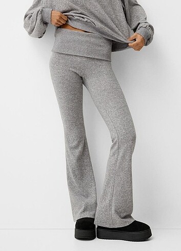 Bershka beli katlanan gri pantolon