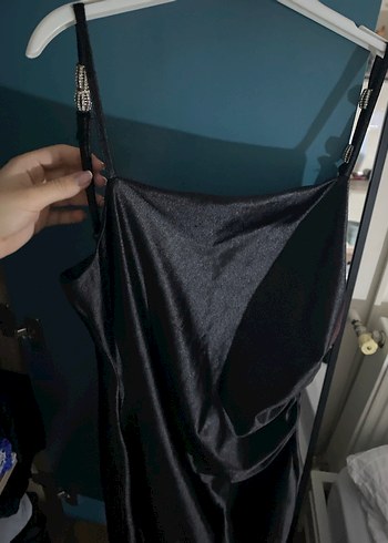 Siyah Saten midi/mini QuzuElbise - Görsel 2