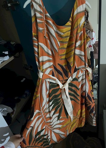 Turuncu Bağlamalı Mini Bohem Elbise desenli - Görsel 3