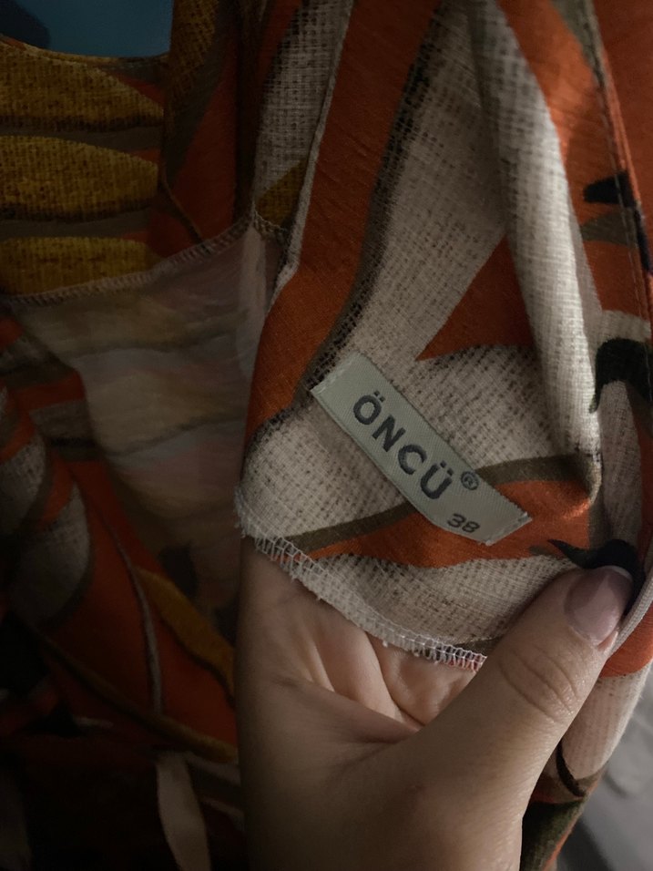 Turuncu Bağlamalı Mini Bohem Elbise desenli - Görsel 4