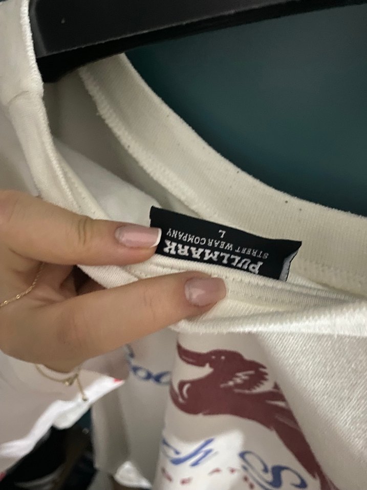 Beyaz Oversize Pamuklu Tişört - Görsel 5