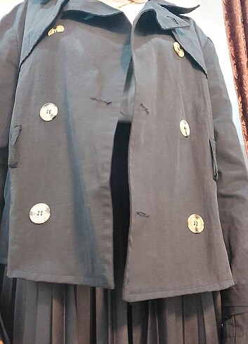 40 Beden siyah Renk Crop Trenç