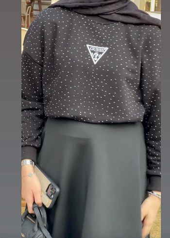 Siyah Baskılı Guess Kadın Sweatshirt