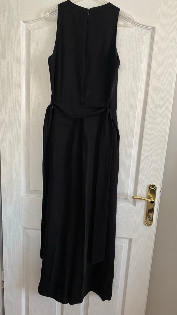 Siyah Kolsuz Uzun Kadın kumaş abiye Tulum - Görsel 3