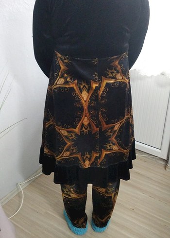 Desenli Uzun Siyah Gotik Hamile Etek - Görsel 5