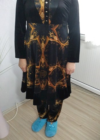 Desenli Uzun Siyah Gotik Hamile Etek - Görsel 2