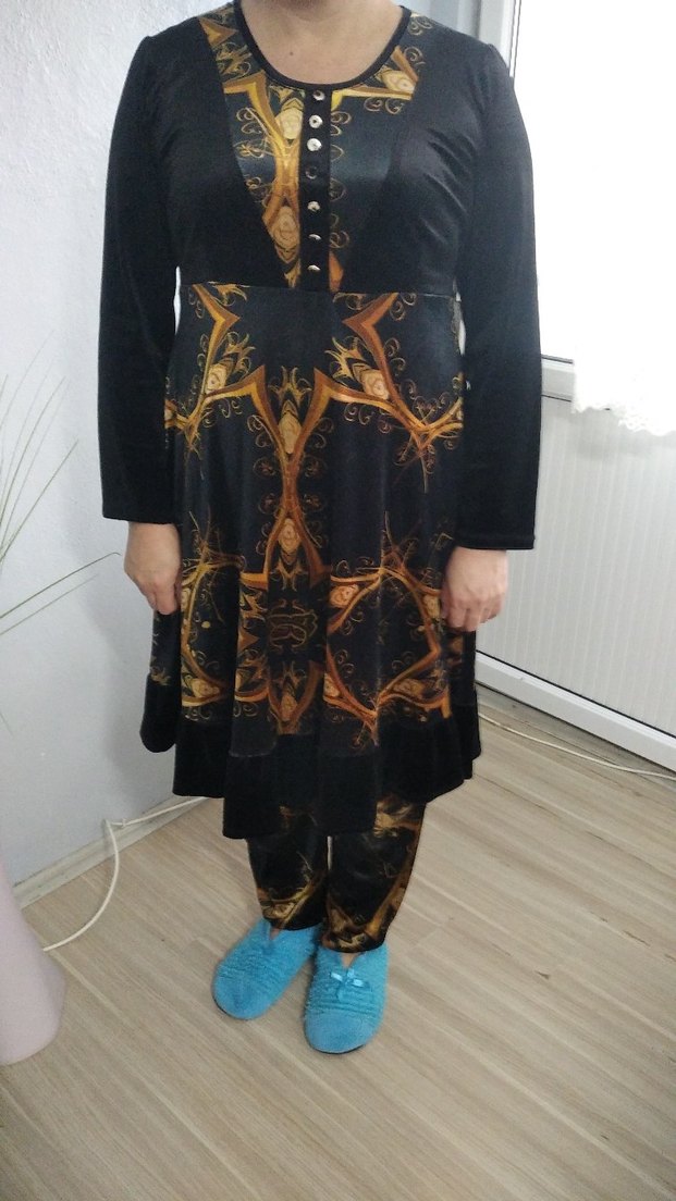 Desenli Uzun Siyah Gotik Hamile Etek - Görsel 2