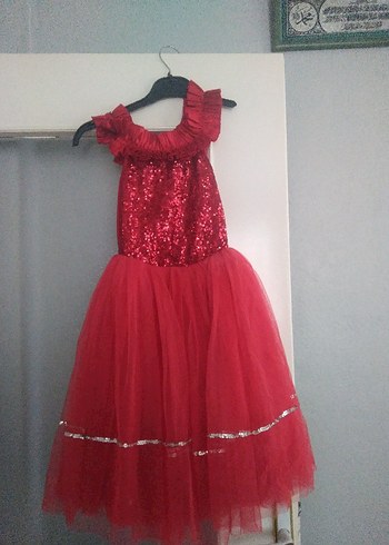 Kız Çocuk Kırmızı Fırfırlı Straplez Elbise - Görsel 3