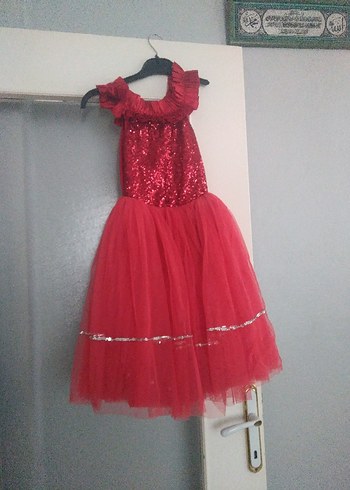 Kız Çocuk Kırmızı Fırfırlı Straplez Elbise - Görsel 4