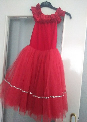 Kız Çocuk Kırmızı Fırfırlı Straplez Elbise - Görsel 2